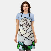 Weiße Rose in Buntglas Schürze (Getragen)