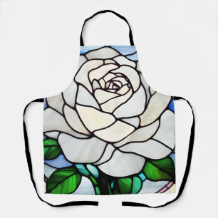 Weiße Rose in Buntglas Schürze