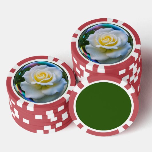 Weiße Rose in einer Seifenblase Pokerchips (Stapel)