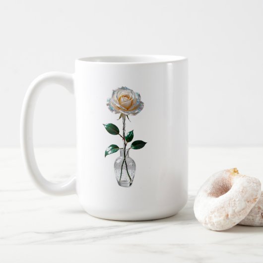 Weiße Rose in einer Vase Kaffeetasse (Mit Donut)