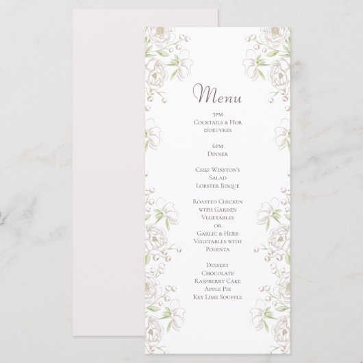 Weiße Rose Klassische Hochzeitsmenüs Menükarte (Vorne/Hinten)