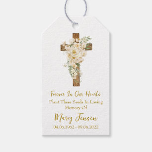 Weiße Rose Kreuz Gedenk Funeral Samenpacket Geschenkanhänger