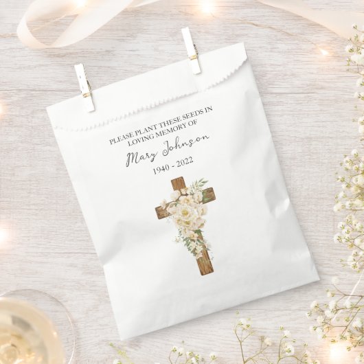 Weiße Rose Kreuz-Samenpackung Trauerbeutel Geschenktütchen (Ausgeschnitten)