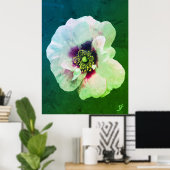 Weiße Rose mit dunklem Herz - Ölfarbe Poster (Heimbüro)