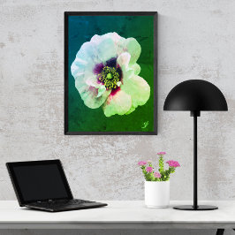 Weiße Rose mit dunklem Herz - Ölfarbe Poster