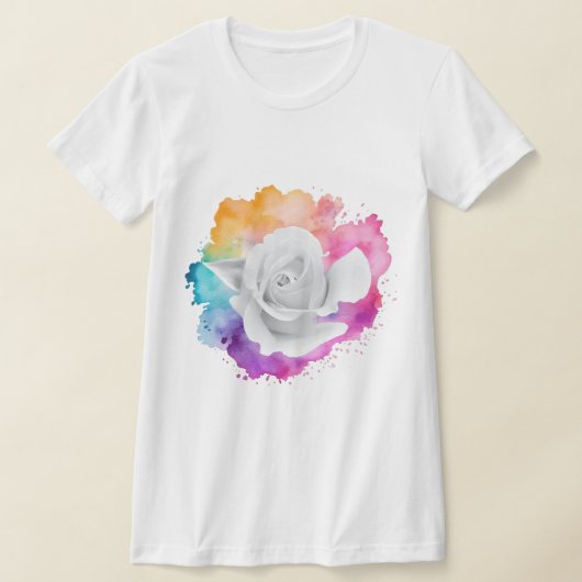 Weiße Rose mit Rainbow-Hintergrund T-Shirt (Ablage )