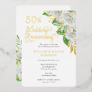 Weiße Rose Orchidee 50. Hochzeitstag-Party Folieneinladung