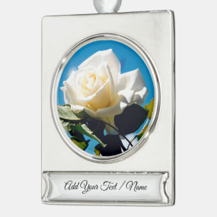 Weiße Rose - Personalisiertes Leben Banner-Ornament Silber