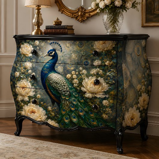 Weiße Rose Pfau-Decoupage Seidenpapier