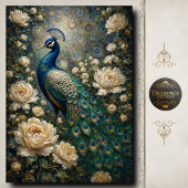 Weiße Rose Pfau-Decoupage Seidenpapier