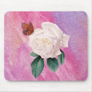 weiße Rose rosa Aquarellpapier Mousepad