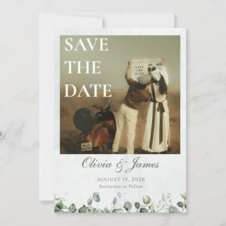 Weiße Rose & Salbeigrüne Save-the-Date-Karte Save The Date