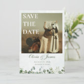 Weiße Rose & Salbeigrüne Save-the-Date-Karte Save The Date (Stehend Vorderseite)