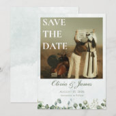 Weiße Rose & Salbeigrüne Save-the-Date-Karte Save The Date (Vorne/Hinten)