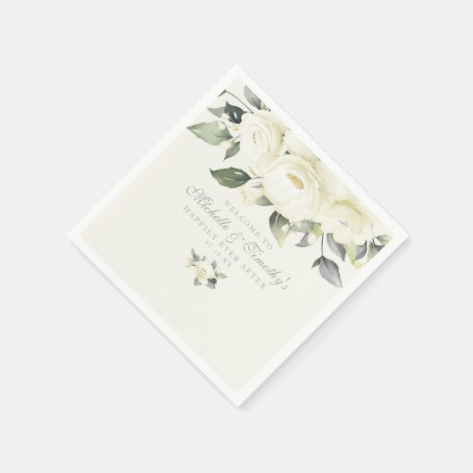 Weiße Rose Serviette (Ecke)