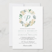 Weiße Rose| Solo Monogram Wedite Einladung (Vorderseite)