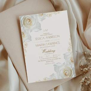 Weiße Rose und goldene Blumen Elegante weiche Hoch Einladung