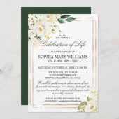 Weiße Rose und grüne Beerdigung zum Leben Einladung (Vorne/Hinten)