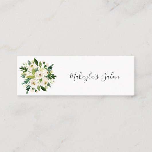 Weiße Rose und Grünpflanzen Mini Visitenkarte (Vorderseite)