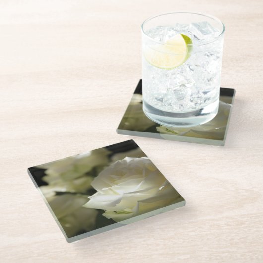 Weiße Rose - Untersetzer aus Glas (Schrägansicht)
