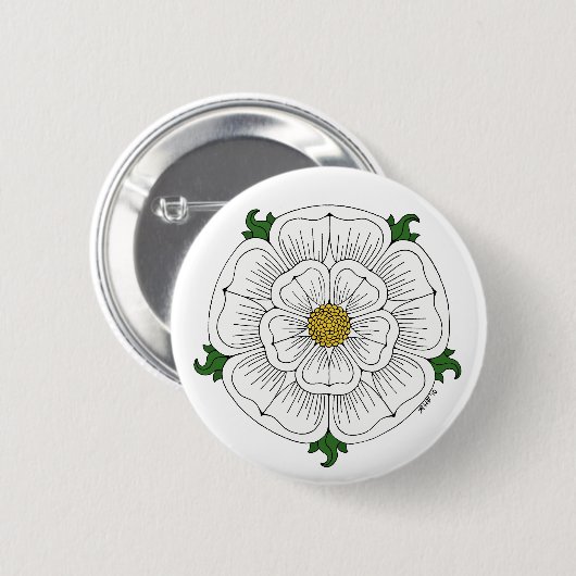 Weiße Rose von York Button (Vorne & Hinten)