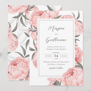 Weiße Rosé-Wasserfarben-Pfingstrosen-Hochzeit  Einladung