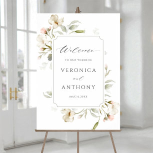 Weiße roséfarbene elegante florale Hochzeits-Willk Poster