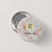 Weiße & Roségold-Marmor-Goldbox, Name & Monogramm Button (Vorne & Hinten)
