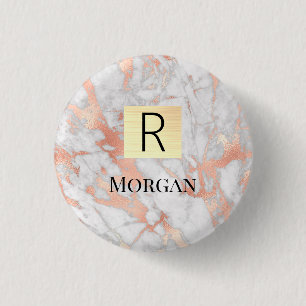 Weiße & Roségold-Marmor-Goldbox, Name & Monogramm Button
