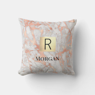 Weiße & Roségold-Marmor-Goldbox, Name & Monogramm Kissen