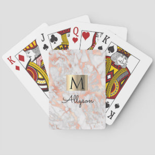 Weiße & Roségold-Marmor-Goldbox, Name & Monogramm Spielkarten