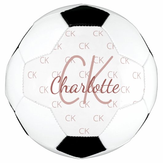 Weiße Roségold-Monogramm-Initialen Name Mädchen Fußball (Vorderseite)
