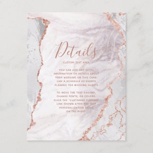 Weiße & Roségoldene Achat-Marmor-Hochzeitsdetails Begleitkarte