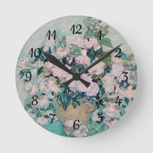 Weiße Rosen-1890-Vincent van Gogh    Runde Wanduhr