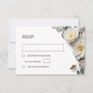 Weiße Rosen 3D Blumen RSVP Karte