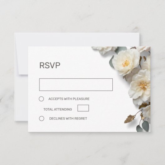 Weiße Rosen 3D Blumen RSVP Karte (Vorderseite)