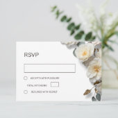 Weiße Rosen 3D Blumen RSVP Karte (Stehend Vorderseite)