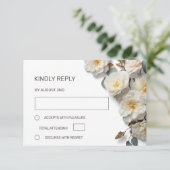 Weiße Rosen 3D Blumen RSVP Karte (Stehend Vorderseite)
