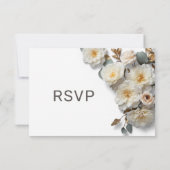 Weiße Rosen 3D Blumen RSVP Karte (Rückseite)