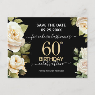 Weiße Rosen 60. Geburtstag Save-the-Date-Postkarte Postkarte
