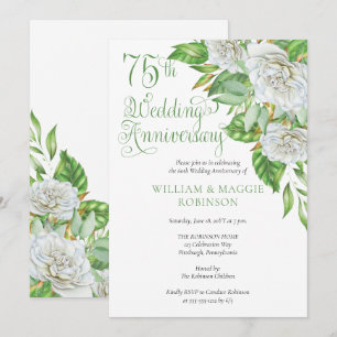 Weiße Rosen 75. Hochzeitstagparty Einladung