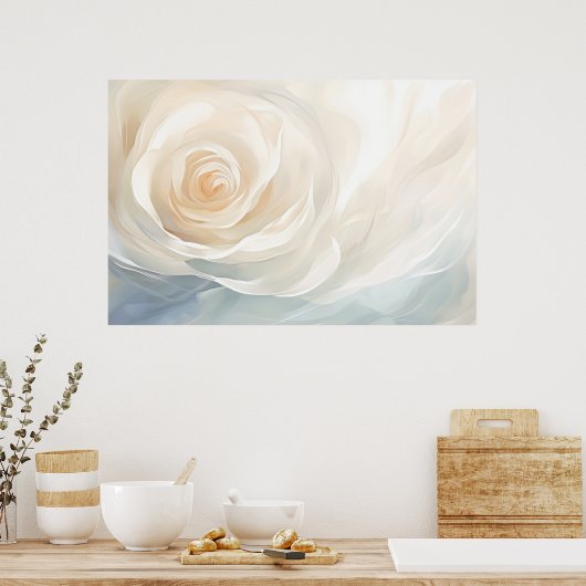 Weiße Rosen abstrakte Blumenmalerei Poster (Küche)