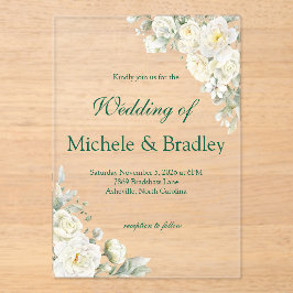 Weiße Rosen Acryl-Hochzeitseinladung Acryleinladungen
