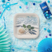 Weiße Rosen am Strand Sand Pappteller (Party)