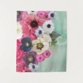 WEISSE ROSEN, ANEMONBLUME, AQUAMARINER AQUA-BLAU WANDTEPPICH (Vorderseite)