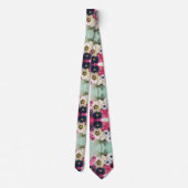 WEISSE ROSEN, ANEMONEN-BLUME, AQUA-BLAU-FLUSS KRAWATTE (Rückseite)