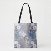 Weiße Rosen auf blauem Hintergrund Öl Paint Style Tasche (Vorderseite)