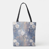 Weiße Rosen auf blauem Hintergrund Öl Paint Style Tasche (Rückseite)