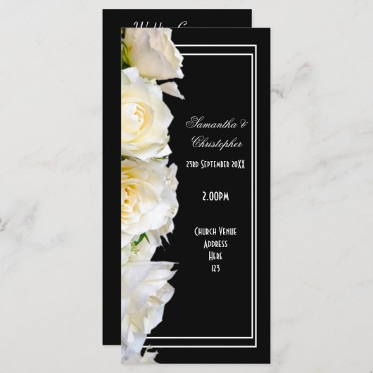 Weiße Rosen auf dem Schwarzen Kirchenhochzeitprogr Programm (Vorne/Hinten)