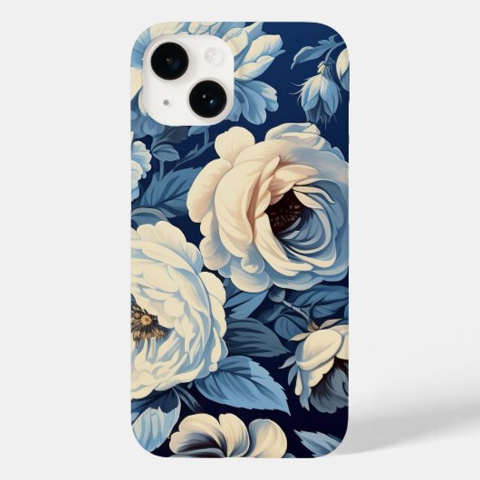 Weiße Rosen auf Indigoblau Hintergrund Case-Mate iPhone Hülle (Rückseite)